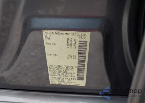 2015 Nissan Altima 2.5/2.5 S/2.5 Sl/2.5 Sv из США, поврежденный, VIN 1N4AL3AP9FN341441